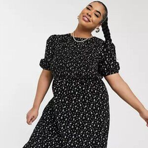 Whimsical ASOS Curve Black Corduroy Floral Nap Dress -- NWOT